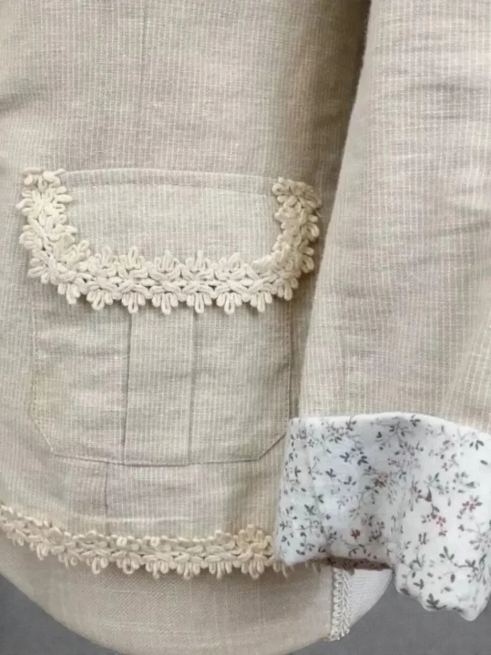 Anthropologie (Nick & Mo) Beige Linen Blend Crochet Trim Blazer - M NWT - Picture 11 of 16
